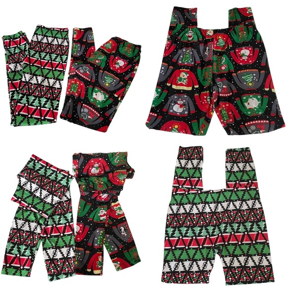 No Boundaries Christmas Holiday-Themed Red and Green Women’s Leggings Set of 2 - Picture 1 of 12